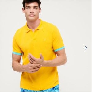 Vilebrequin Men Cotton Pique Polo Shirt Solid Yellow Size Large